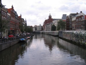 Floating flower market on canal